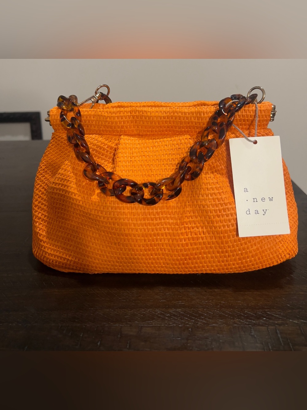 NWT- a new day Orange Woven Shoulder Bag with Tortoiseshell Chain